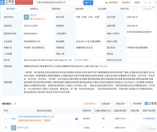 中信博投资成立新公司,经营范围含集成电路销售