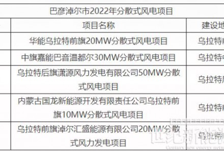 内蒙古巴彦淖尔市2022年分散式风电、分布式光伏项目竞争优选结果公示