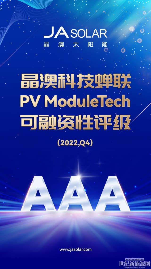 晶澳科技蝉联PV ModuleTech可融资性AAA评级