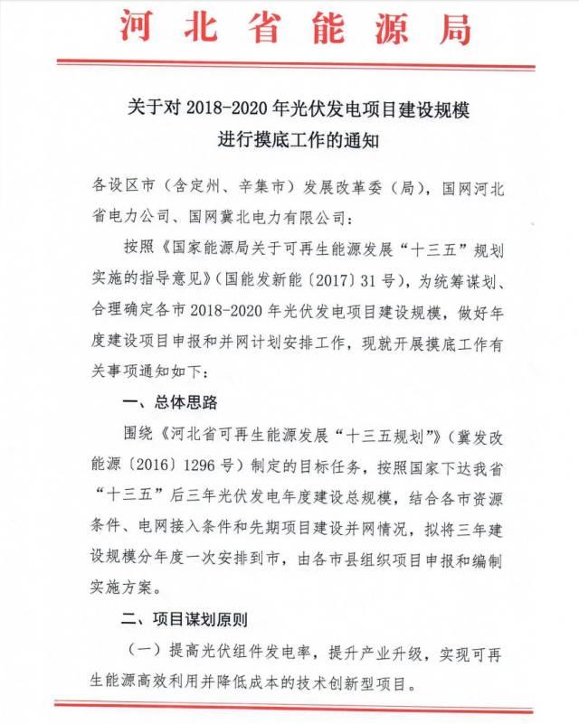 河北开始上报2018年项目名单，分配2019、2020年各地级市规模